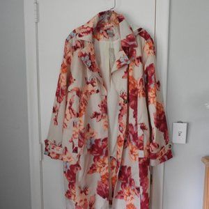 Chicos Floral Trench Raincoat with zip off Hood